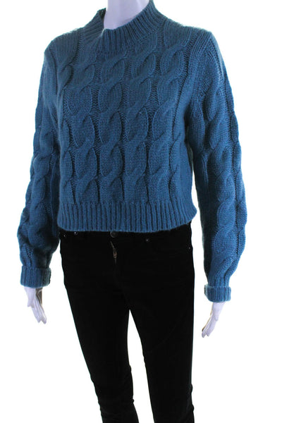 The Westside Womens Cable-Knit Baby Alpaca Long Sleeve Sweater Blue Size Small