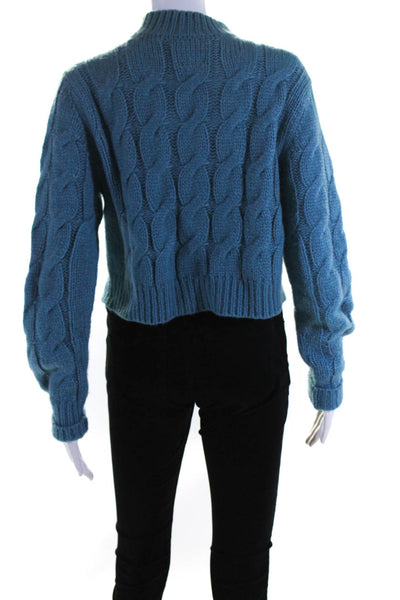 The Westside Womens Cable-Knit Baby Alpaca Long Sleeve Sweater Blue Size Small