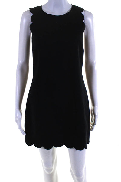 J Crew Womens Woven Sleeveless Scalloped Sheath Above Knee Dress Black Size 00