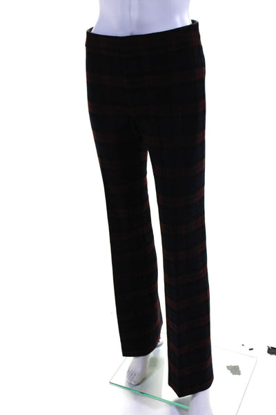 10 Crosby Derek Lam Womens Cotton Plaid Mid-Rise Flared Pants Trousers Red Size2