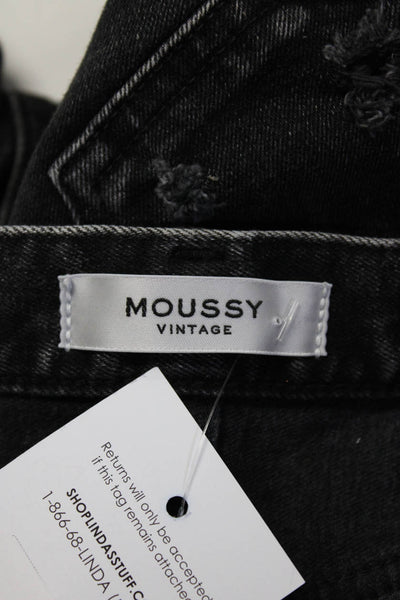 Moussy Womens Denim Cotton Distressed High Waist Skinny Leg Jeans Black Size 25