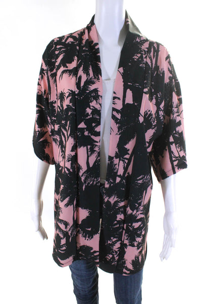 Jewel Exclusive Womens Neoprene Palm Tree Print Kimono Black Pink Size Small