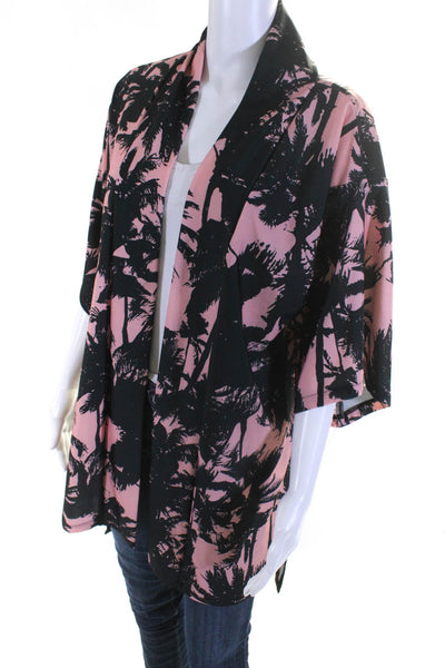 Jewel Exclusive Womens Neoprene Palm Tree Print Kimono Black Pink Size Small