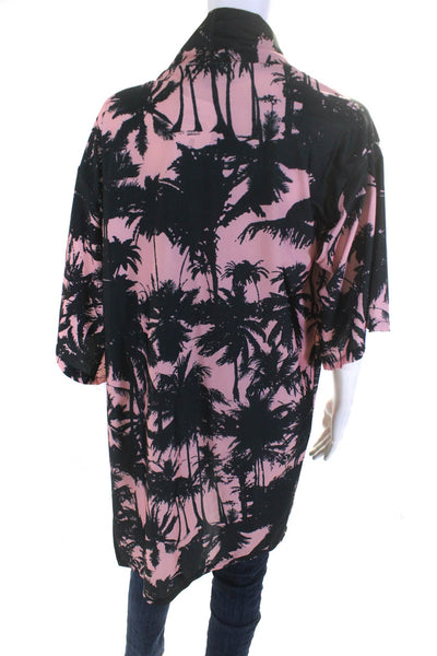 Jewel Exclusive Womens Neoprene Palm Tree Print Kimono Black Pink Size Small