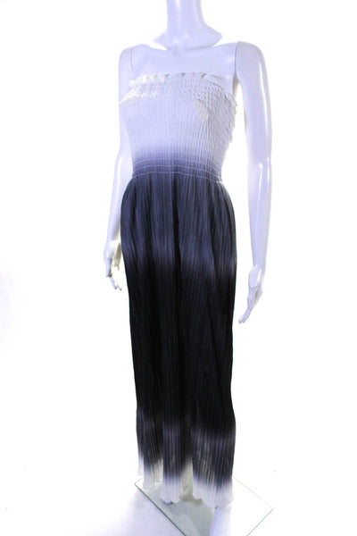 J Valdi Womens Black White Ombre Smocked Strapless A-line Dress Size S/M