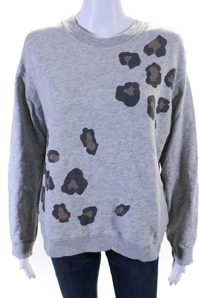 Monrow Women's Animal Print Crewneck Pullover Sweater Gray Size M