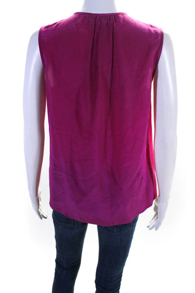 Tibi Womens Button Front Ruffled Crew Neck Boxy Silk Top Fuschia Silk Size 4