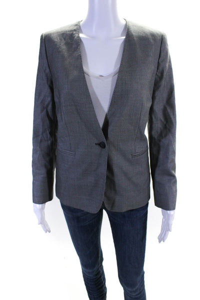 Max Mara Womens Single Button Deep V Neck Blazer Jacket Gray Wool Size 10