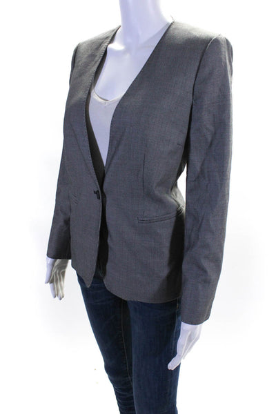 Max Mara Womens Single Button Deep V Neck Blazer Jacket Gray Wool Size 10