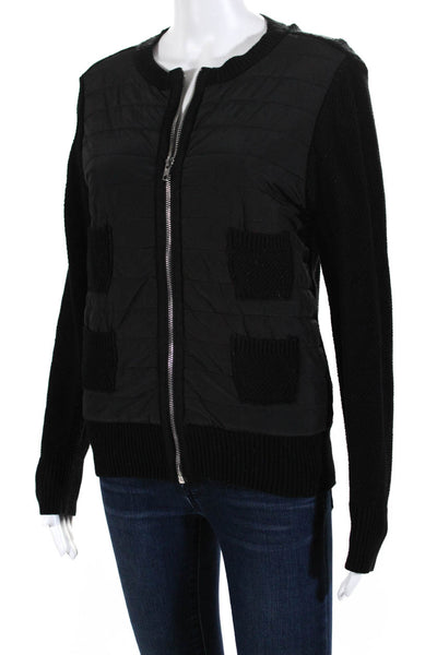 Kathie K Womens Front ZIp Knit Sleeve Quilted Jacket Black Size Small