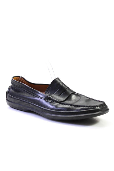 Tods Mens Leather Square Toe Slip On Penny Loafers Dress Shoes Black Size 10