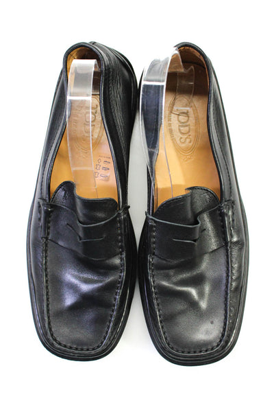 Tods Mens Leather Square Toe Slip On Penny Loafers Dress Shoes Black Size 10