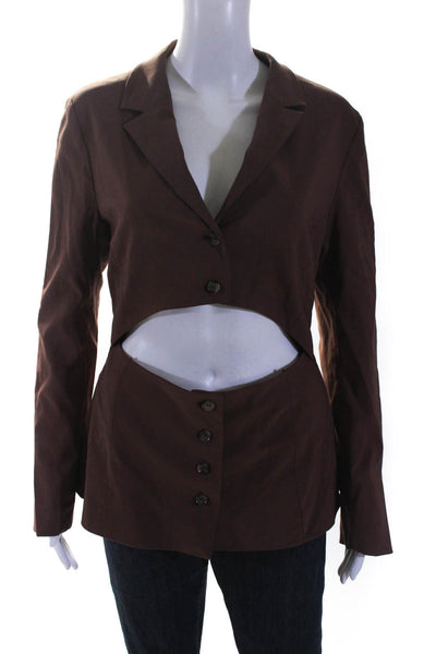 Zara Womens Ponte Stretch Cutout Button Up Blazer Jacket Brown Size Large