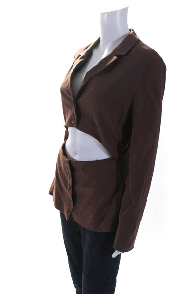 Zara Womens Ponte Stretch Cutout Button Up Blazer Jacket Brown Size Large