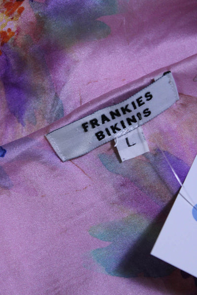 Frankies Bikinis Womens Watercolor Floral Satin Sarong Skirt Pink Silk Large