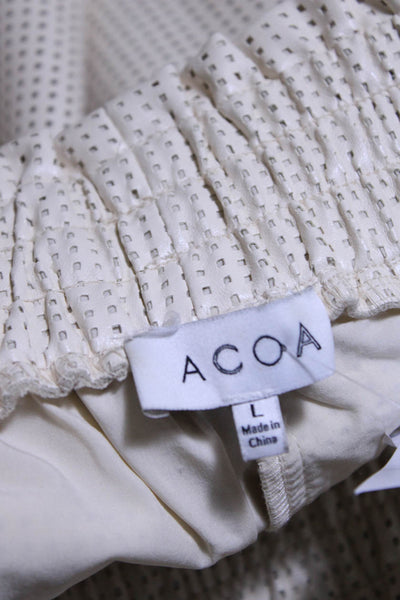 Acoa Womens Perforated Faux Leather Drawstring Shorts Ivory Size Large