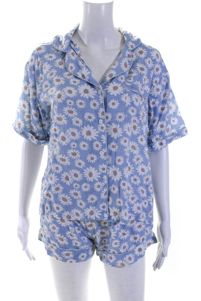 Love + Harmony Womens Daisy Print Shorts Button Up Top Set Blue Small Medium