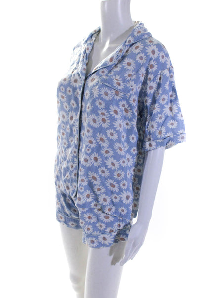 Love + Harmony Womens Daisy Print Shorts Button Up Top Set Blue Small Medium