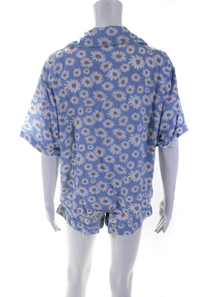 Love + Harmony Womens Daisy Print Shorts Button Up Top Set Blue Small Medium