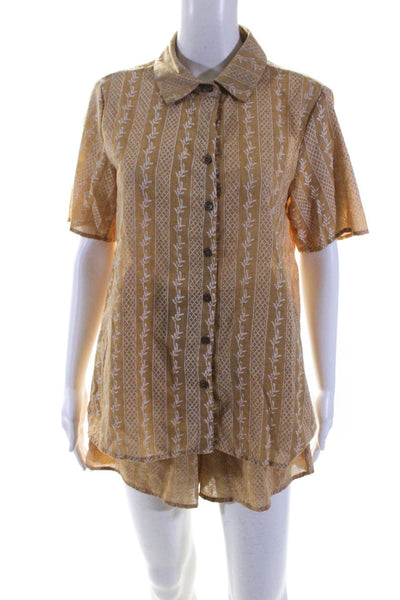 Rustty Dustty Womens Embroidered Woven Button Up Top Shorts Set Brown Size Small