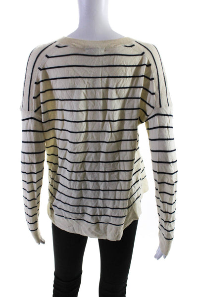 J Crew Womens Striped V Neck Long Sleeves Sweater White Black Wool Size Small