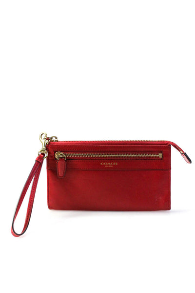 Coach Womens Leather Gold Tone Wristlet Wallet Red