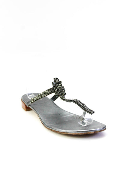 Stuart Weitzman Womes Jeweled Thong Slide On Sandals Silver Size 9.5 Medium