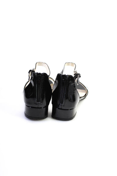 Stuart Weitzman Girls Patent Leather Buckled Open Toe Block Heels Black Size 4