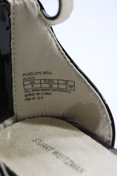 Stuart Weitzman Girls Patent Leather Buckled Open Toe Block Heels Black Size 4