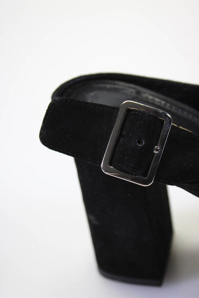 Prada Women's Suede Ankle Strap Block Heel Sandals Black Size 36