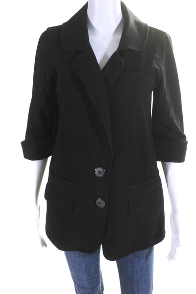 Katherine Barclay Womens Cotton Button Collared Long Sleeve Blazer Black Size S