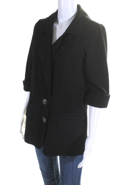 Katherine Barclay Womens Cotton Button Collared Long Sleeve Blazer Black Size S