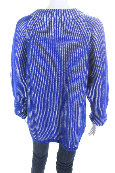 Barneys New York Womens Cotton Ribbed Knit Crew Neck Sweater Blue Size M