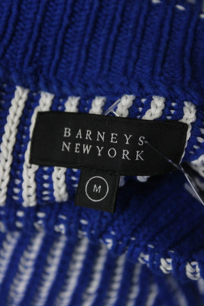 Barneys New York Womens Cotton Ribbed Knit Crew Neck Sweater Blue Size M