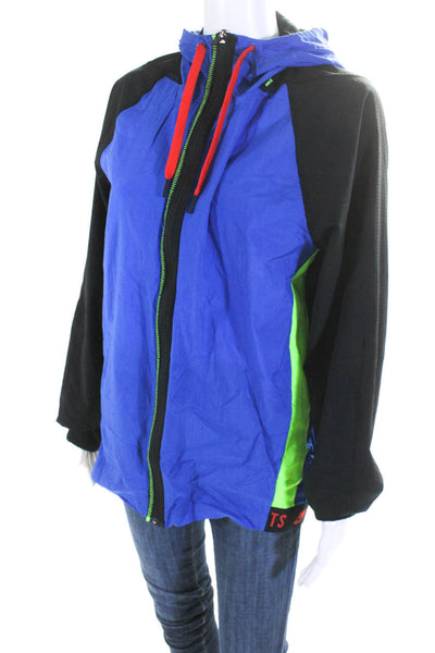 Nike Womens Lightweight Two Tone Zip Up Hooded Windbreaker Jacket Blue Size M