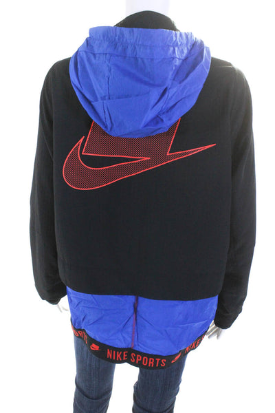 Nike Womens Lightweight Two Tone Zip Up Hooded Windbreaker Jacket Blue Size M