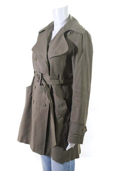 Theory Womens Collared Double Breasted Belted Longline Coat Olive Size S