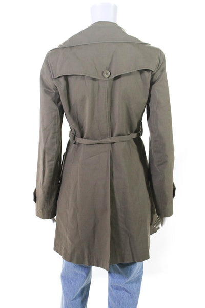 Theory Womens Collared Double Breasted Belted Longline Coat Olive Size S
