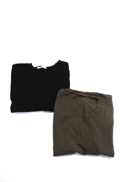 Zara Womens Cotton Knit Short Sleeve Crewneck Shirts Brown Black Size L Lot 2