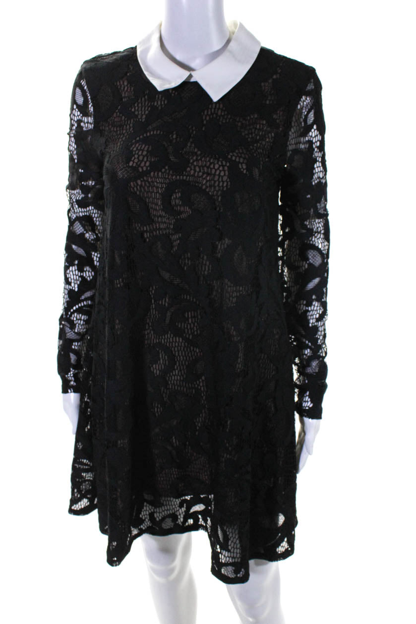 BCBG Max Azria Womens Floral Lace Layered Collared Buttoned Dress