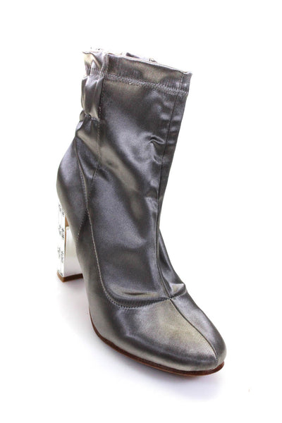 Badgley Mischka Womens Satin Rhinestone High Heel Ankle Boots Gray Size 5.5