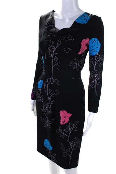 Oscar de la Renta Women's Long Sleeve Cowl Neck Floral Sheath Dress Black Size 2