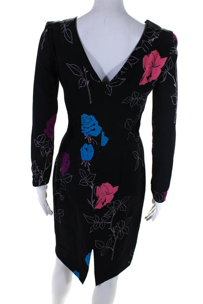 Oscar de la Renta Women's Long Sleeve Cowl Neck Floral Sheath Dress Black Size 2