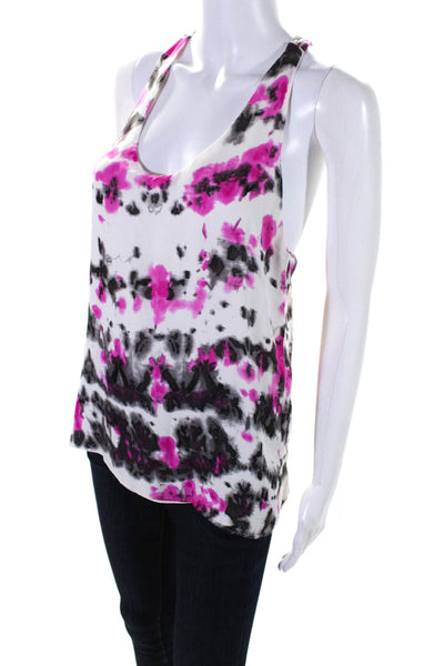 Parker Womens 100% Silk Tie Dye Sleeveless Tank Blouse White Pink Gray Size M