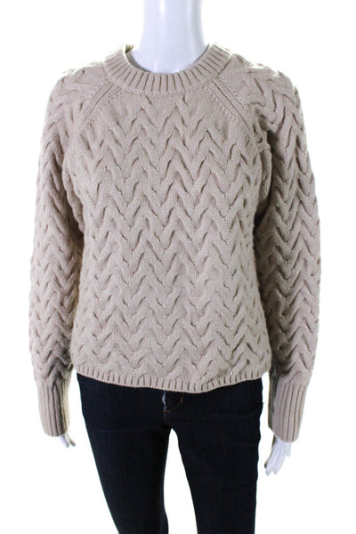DH New York Women's Long Sleeve Cable Knit Crewneck Sweater Beige Size XS