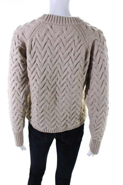 DH New York Women's Long Sleeve Cable Knit Crewneck Sweater Beige Size XS