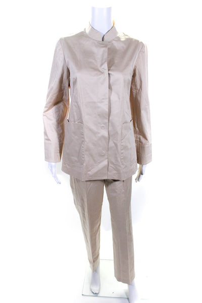 Natorious Womens Sateen Straight Leg Button Up Pants Set Beige Size 6 Medium