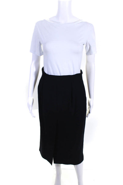 Escada Womens Woven Slit Midi Length Pencil Skirt Black Wool Size EU 36