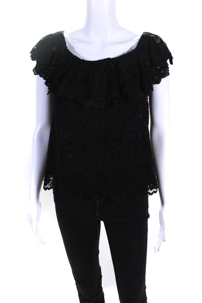 Rebecca Taylor Womens Floral Lace Off Shoulder Top Blouse Black Size 8