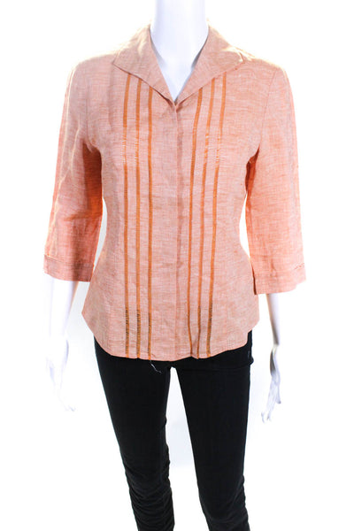 Lafayette 148 New York Womens 3/4 Sleeve Button Up Top Blouse Orange Size 4